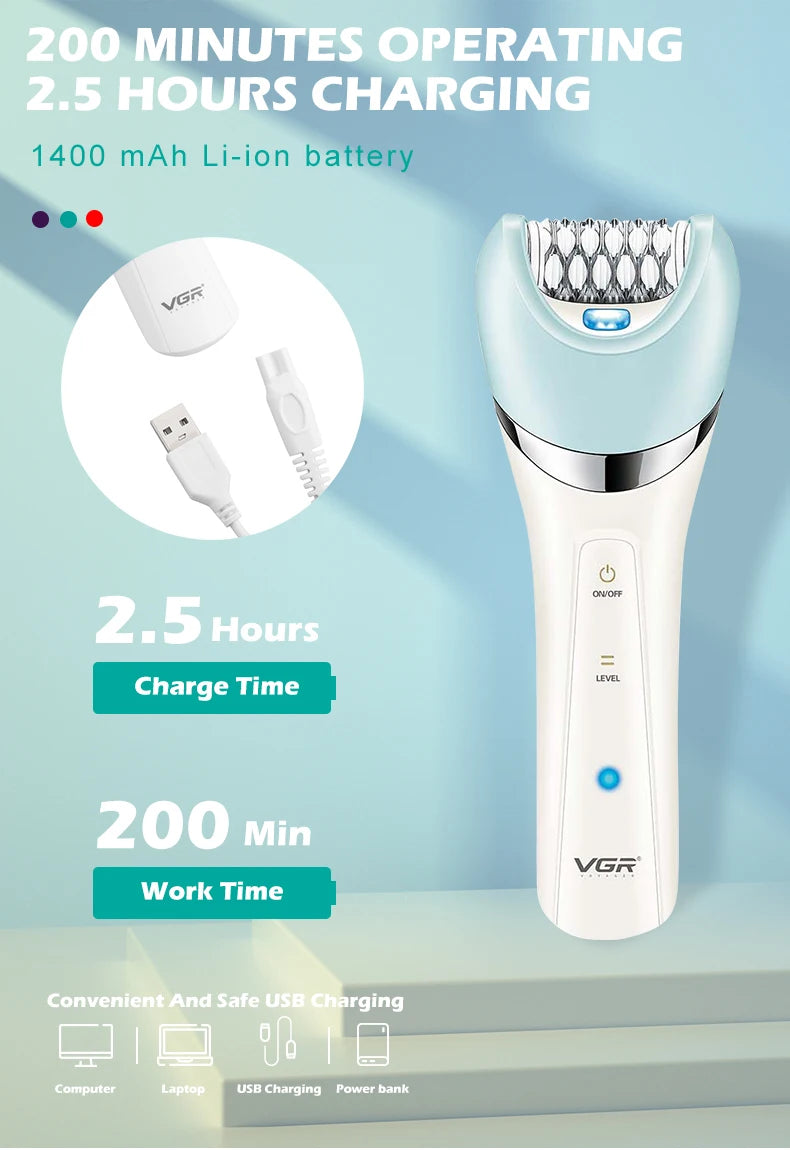 VGR Epilator Rechargeable Hair Remover Leg Body Portable Lady Shaver Hair Removal Tool Underarms Facial Epilator for Women V-703