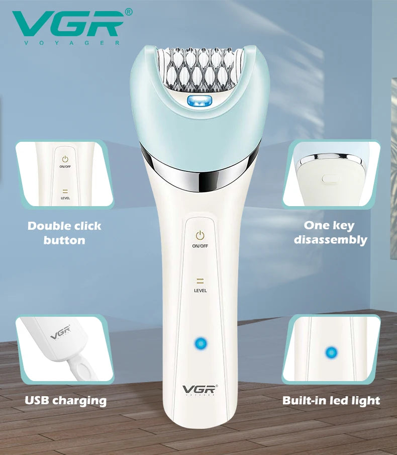 VGR Epilator Rechargeable Hair Remover Leg Body Portable Lady Shaver Hair Removal Tool Underarms Facial Epilator for Women V-703